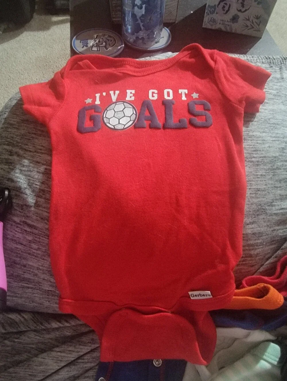 Gerber Red 'I've Got Goals' Soccer Graphic One-Piece